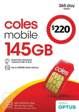 Coles Coles Mobile $220 Prepaid SIM offer