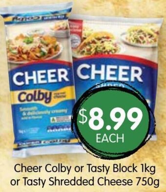 Spudshed Cheer Colby Or Tasty Block 1kg Or Tasty Shredded Cheese 750g offer
