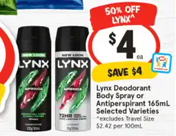 IGA Lynx Deodorant Body Spray or Antiperspirant offer