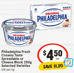 IGA Philadelphia Fresh Creamy Taste Spreadable or Cheese Block offer