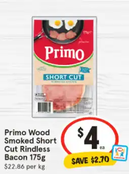 IGA Primo Wood Smoked Short Cut Rindless Bacon offer
