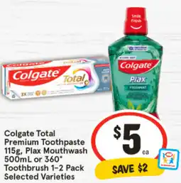 IGA Colgate Total Premium Toothpaste, Plax Mouthwash offer