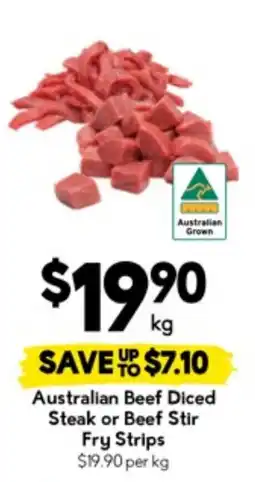 Drakes Australian Beef Diced Steak or Beef Stir Fry Strips offer