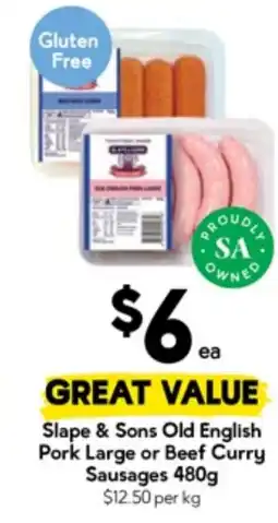 Drakes Pork Large or Beef Curry Sausages offer