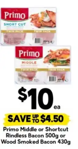 Drakes Primo Middle or Shortcut Rindless Bacon or Wood Smoked Bacon offer