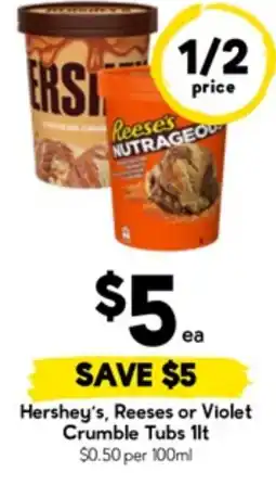 Drakes Hershey's, Reeses or Violet Crumble Tubs offer
