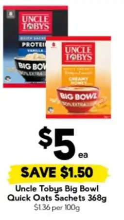 Drakes Uncle Tobys Big Bowl Quick Oats Sachets offer