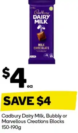 Woolworths Cadbury Dairy Milk, Bubbly or Marvellous Creations Blocks offer