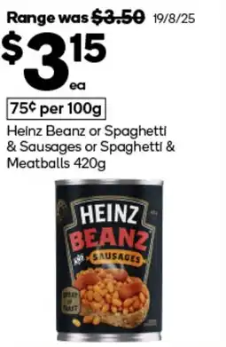 Woolworths Heinz Beanz or Spaghetti & Sausages offer