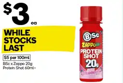 Woolworths BSc x Zappo Protein Shot offer