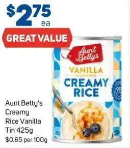 Foodland Aunt Betty's Creamy Rice Vanilla Tin offer