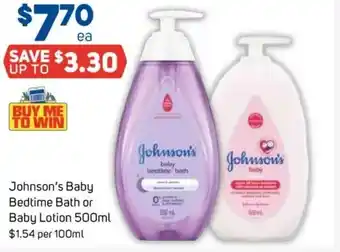 Foodland Johnson's baby bedtime bath or baby lotion offer