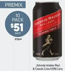 Foodland Johnnie walker red & classic cola 4.6% cans offer