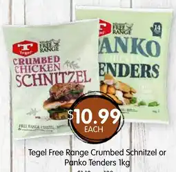 Spudshed Tegel free range crumbed schnitzel or panko tenders offer