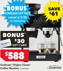 Harvey Norman Sunbeam origins classic coffee machine offer