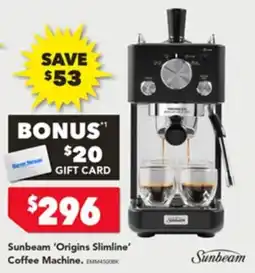 Harvey Norman Sunbeam origins slimline coffee machine offer