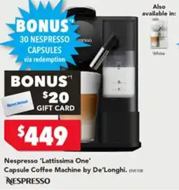 Harvey Norman Nespresso lattissima one capsule coffee machine offer