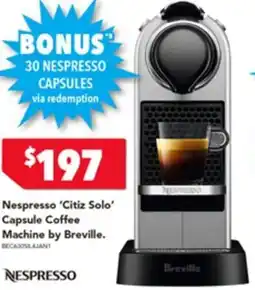 Harvey Norman Nespresso 'citiz solo' capsule coffee machine by breville. offer