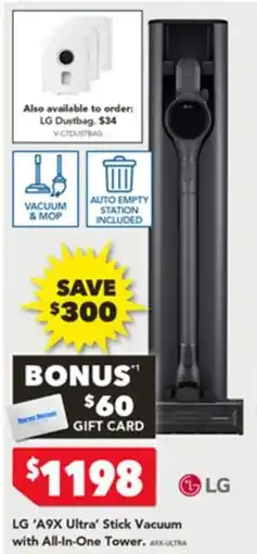 Harvey Norman Lg a9x ultra stick vacuum with all-in-one tower offer