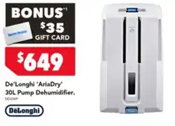 Harvey Norman De longhi ariadry 30l pump dehumidifier offer