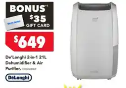 Harvey Norman Delonghi 2-in-1 21l dehumidifier & air purifier offer