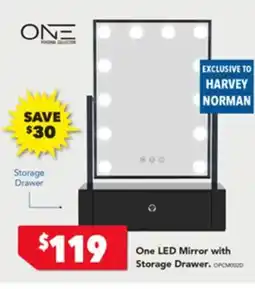Harvey Norman One led mirror with storage drawer offer