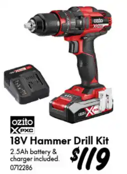 Bunnings Ozito xpxc 18v hammer drill kit offer