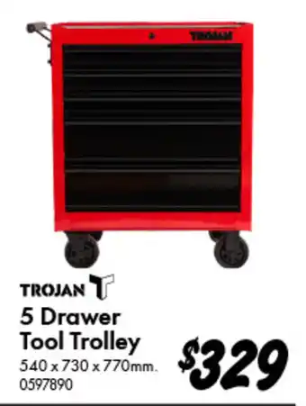 Bunnings Trojan 5 drawer tool trolley offer