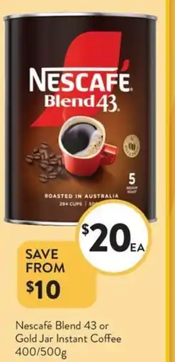 Foodworks Nescafé Blend 43 or Gold Jar Instant Coffee offer