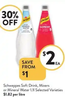 Foodworks Schweppes Soft Drink, Mixers or Mineral Water offer