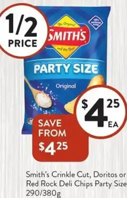 Foodworks Smith's Crinkle Cut Doritos or Red Rock Deli Chips Party Size offer