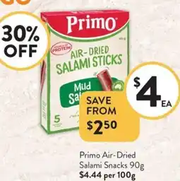 Foodworks Primo Air-Dried Salami Snacks offer