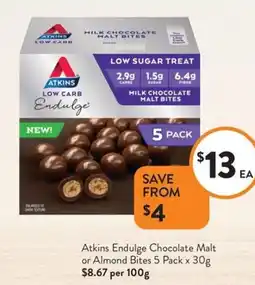 Foodworks Atkins Endulge Chocolate Malt or Almond Bites offer