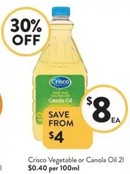Foodworks Crisco Vegetable or Canola Oil offer