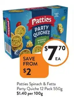 Foodworks Patties Spinach & Fetta Party Quiche offer