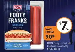 Foodworks DON Footy or Cocktail Skinless Franks offer