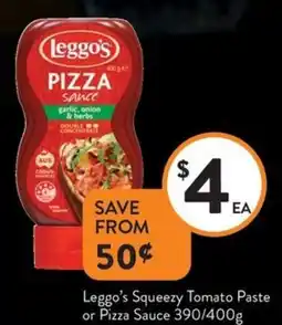 Foodworks Leggo's Squeezy Tomato Paste or Pizza Sauce offer