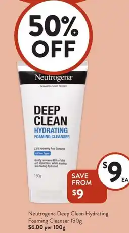 Foodworks Neutrogena Deep Clean Hydrating Foaming Cleanser offer