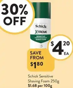 Foodworks Schick Sensitive Shaving Foam offer