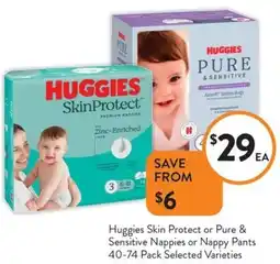 Foodworks Huggies Skin Protect or Pure & Sensitive Nappies or Nappy Pants offer