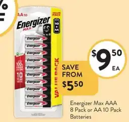 Foodworks Energizer Max AAA 8 Pack or AA offer