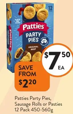Foodworks Patties Party Pies, Sausage Rolls or Pasties offer