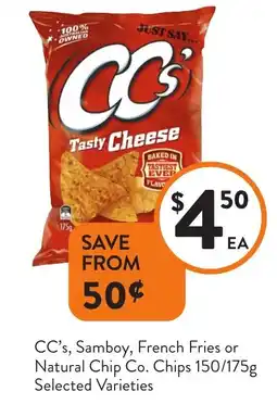 Foodworks CC's, Samboy, French Fries or Natural Chip Co. Chips offer