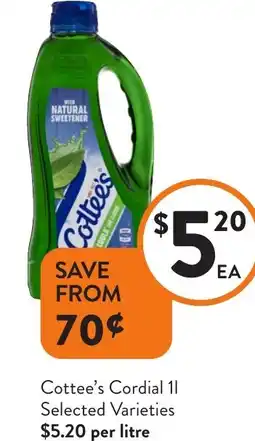 Foodworks Cottee's Cordial offer