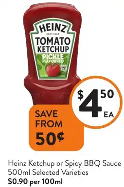 Foodworks Heinz Ketchup or Spicy BBQ Sauce offer