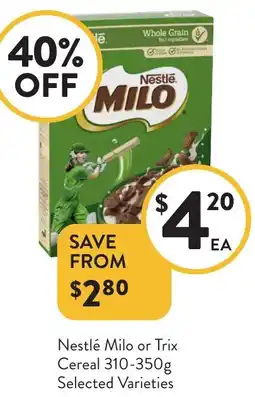 Foodworks Nestlé Milo or Trix Cereal offer