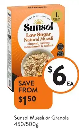 Foodworks Sunsol Muesli or Granola offer