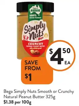 Foodworks Bega Simply Nuts Smooth or Crunchy Natural Peanut Butter offer