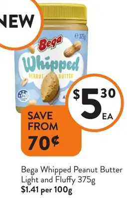 Foodworks Bega Whipped Peanut Butter Light and Fluffy offer