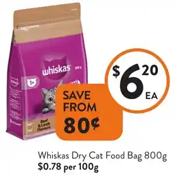 Foodworks Whiskas Dry Cat Food Bag offer